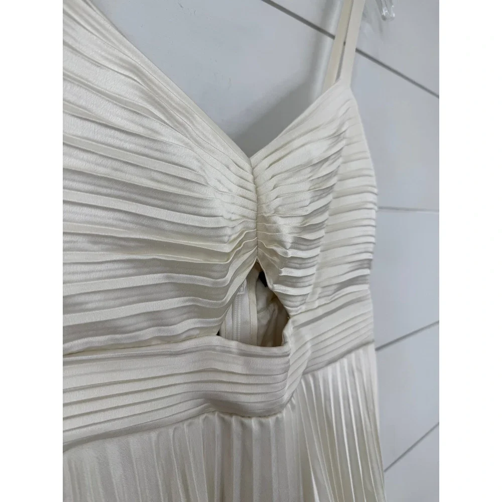 Abercrombie & Fitch GISELLE Pleated Tiered Dress Women XS Cream Satin Cutout